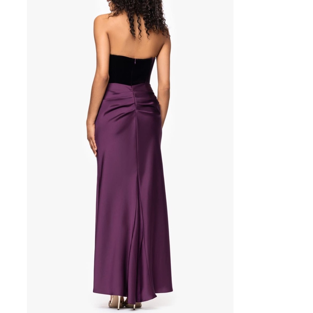 NEW Betsy & Adam PLUM Strapless CORSET Bustier VELVET  & SATIN Draped GOWN 4 - Picture 4 of 13